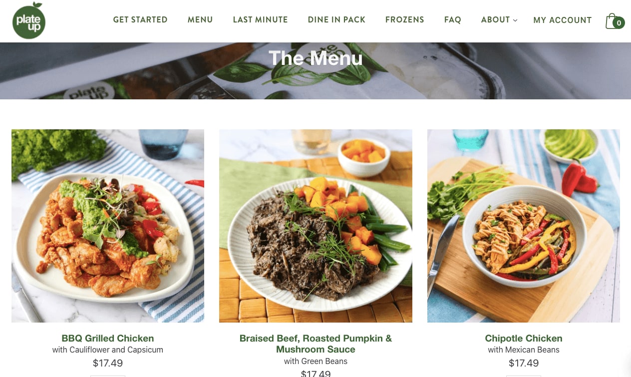 Plate up menu selection